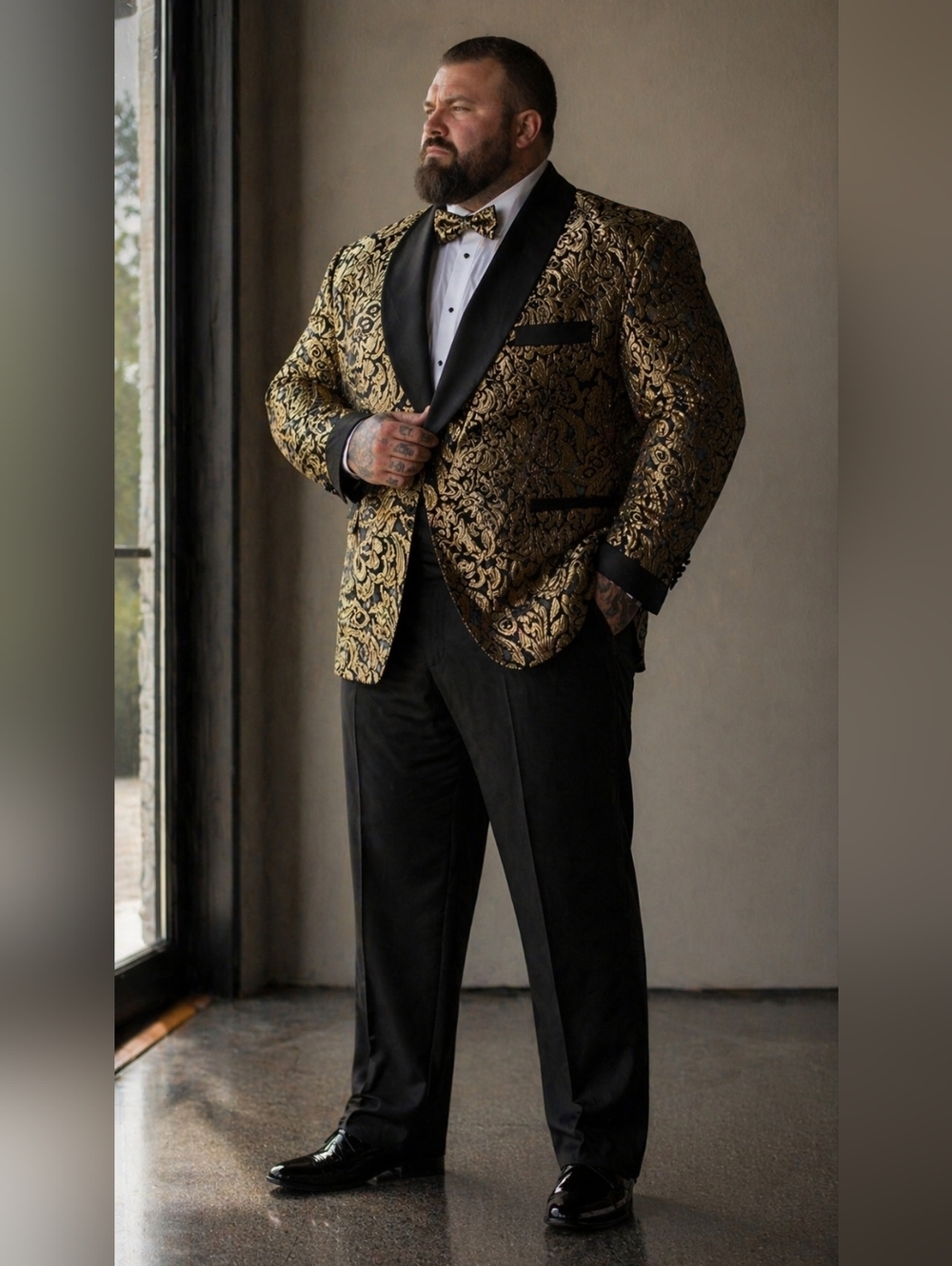ALBERTO NARDONI Tuxedo Jacket Bowtie Gold Black 7XL